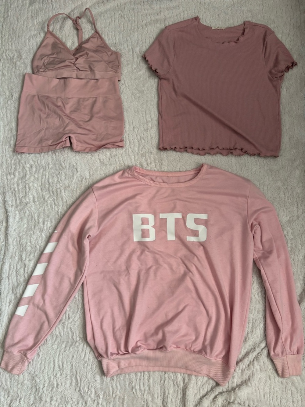 BTS Pink Pullover Sweatshirt + Pink Tops Set